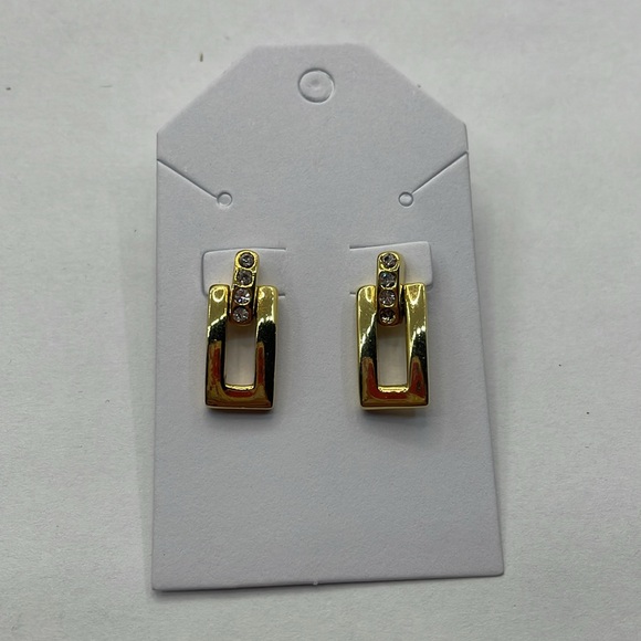 Gold Tone Doorknocker Rectangle Earrings - Picture 3 of 6